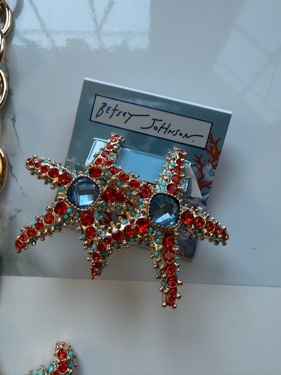 Rare Betsey Johnson Shiny Gold Oversized Link Starfish Necklace with Earrings - Picture 2 of 4